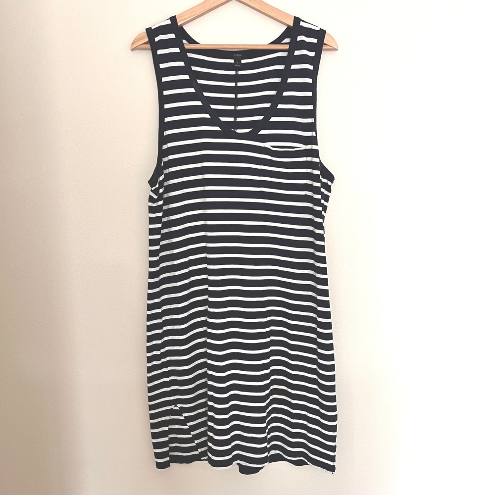 J.Crew Womens Navy White Striped Cotton V-Neck Tank Dress Coastal Nautical Large